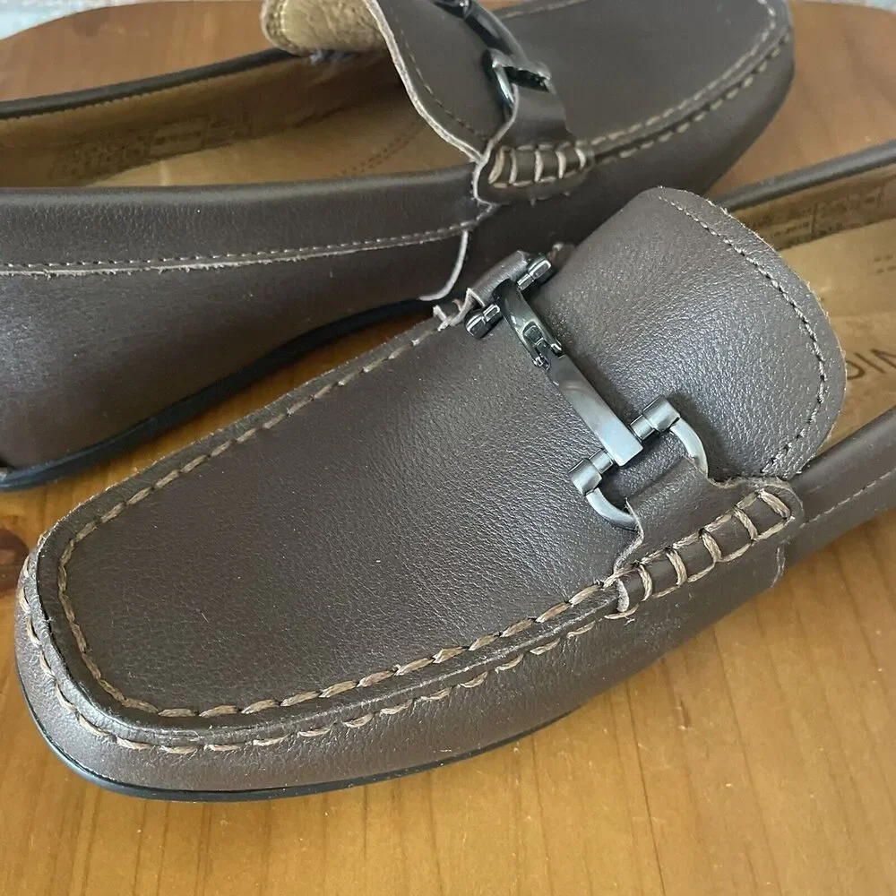 Vionic Loafer Moccasin Shoes Men's Size 7 Brown Mason Silver Buckle Comfort